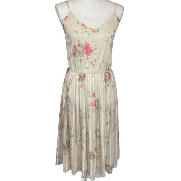 Vintage 1970's Creations By Aria Pleated Spaghetti Strap Floral Dress 2 Piece‎ - Picture 1 of 15